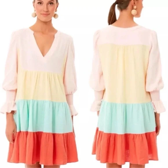 Tuckernuck Pomander Place Sorbet Colorblock Kenzo‎ Tiered Mini Gauze LS Dress S
